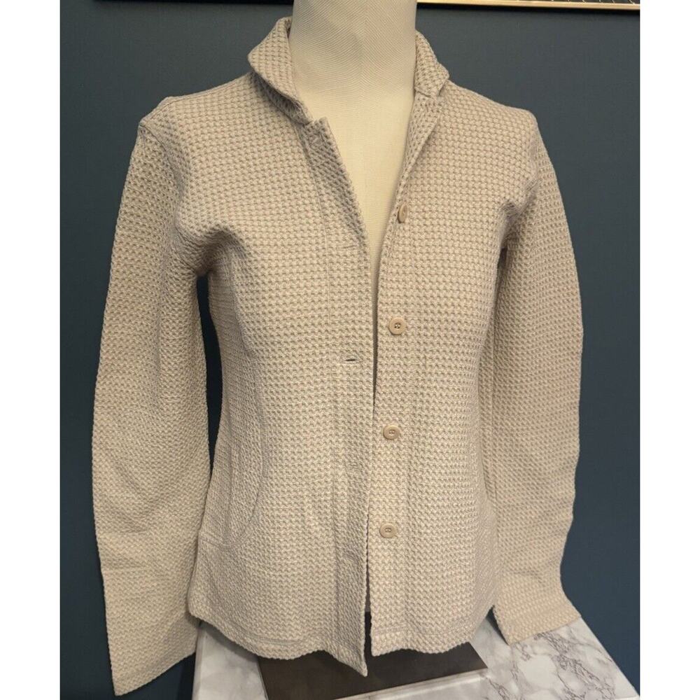 Eileen Fisher XS Beige Cream Italian Cotton Waffle Organic Coastal Shirt USA - Picture 4 of 15